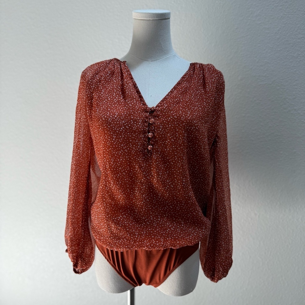 Abercrombie & Fitch Women's Orange Brown Puff Sleeve Bodysuit Size Medium